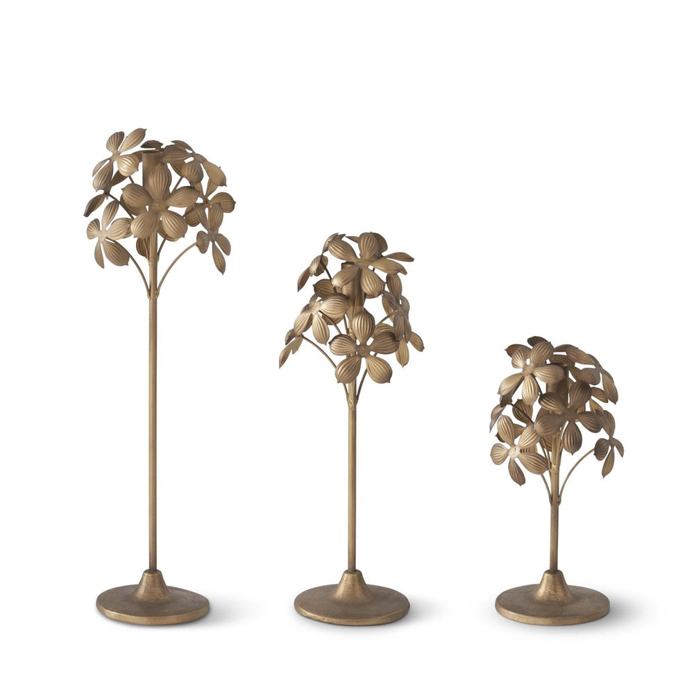 Gold Metal Flower Taper Candleholders