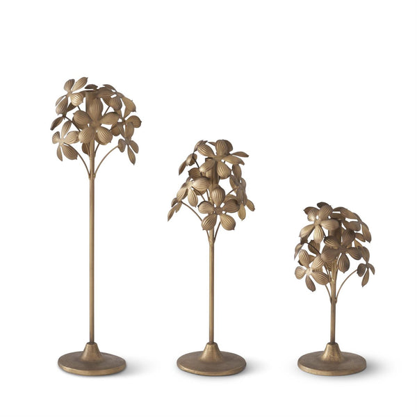 Gold Metal Flower Taper Candleholders