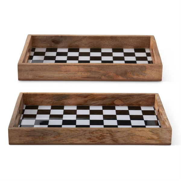 Black & White Check Enameled Wooden Tray