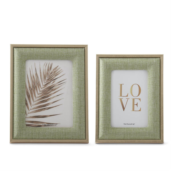 Light Green Woven Linen w/Gold Metal Trim Frame