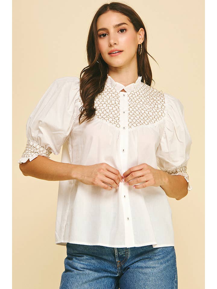 Embroidered Button Down Top