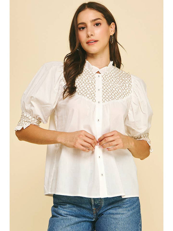 Embroidered Button Down Top