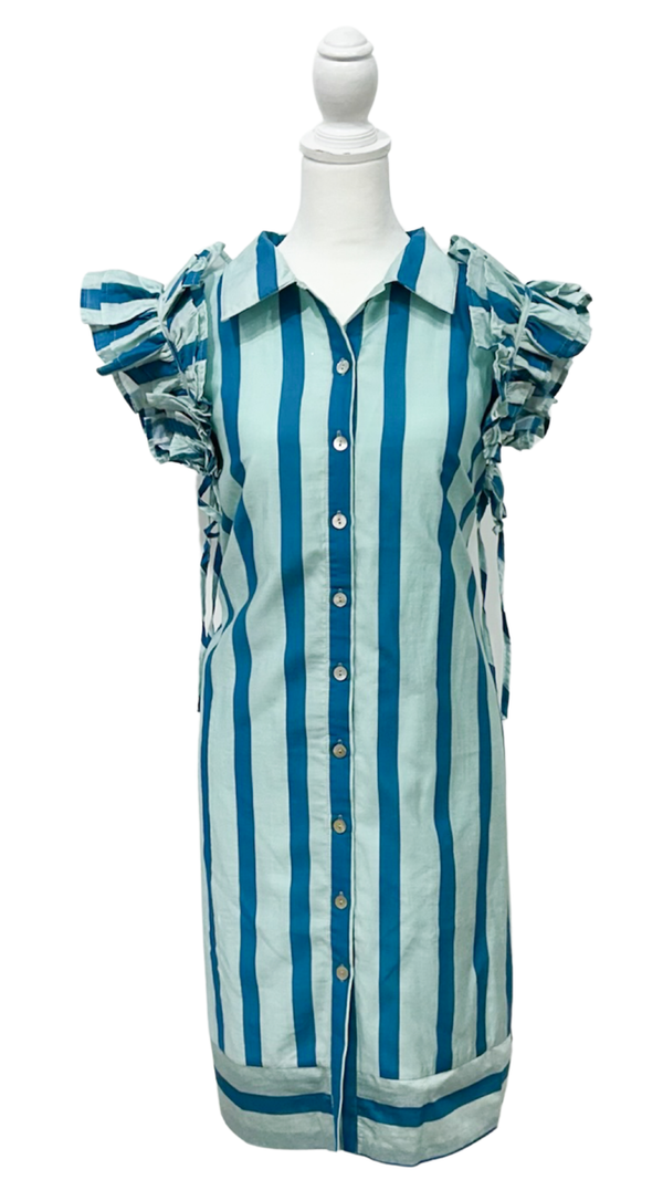 Cabana Stripe Ruffle Sleeve Dress