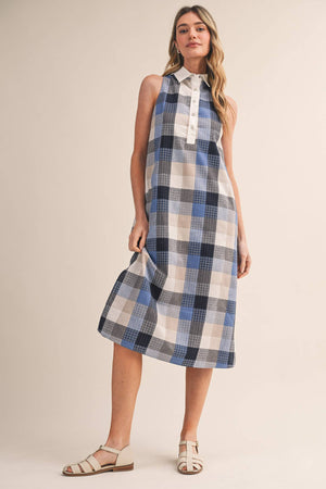Checkered Plaid Button Down Midi Dress