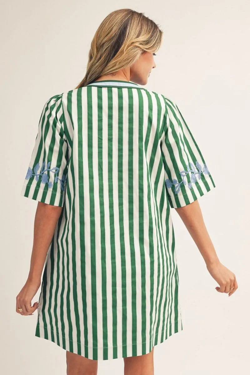 Stripe & Embroidery Shift Dress
