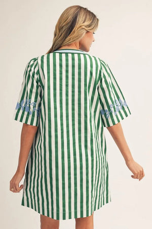 Stripe & Embroidery Shift Dress