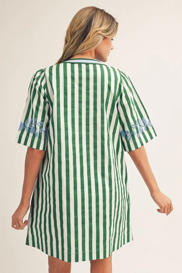 Stripe & Embroidery Shift Dress
