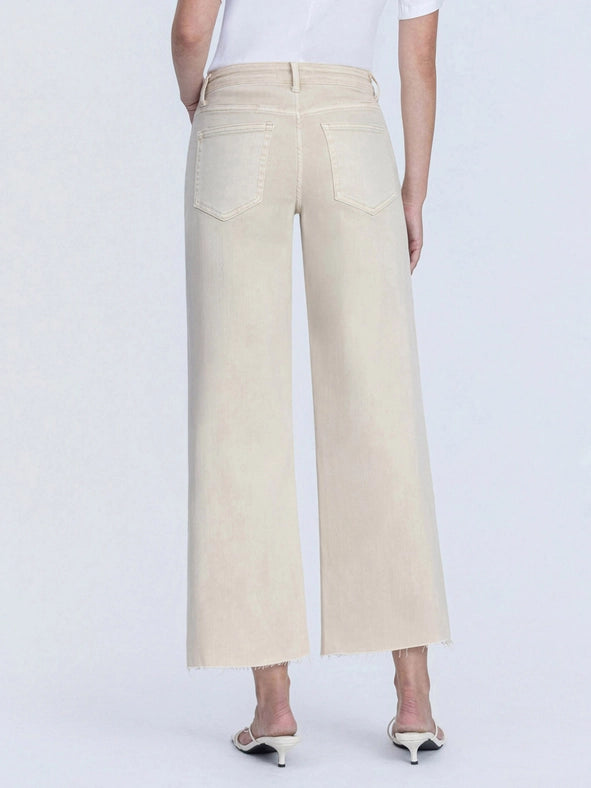 High Rise Cream Crop Wide Leg Jeans