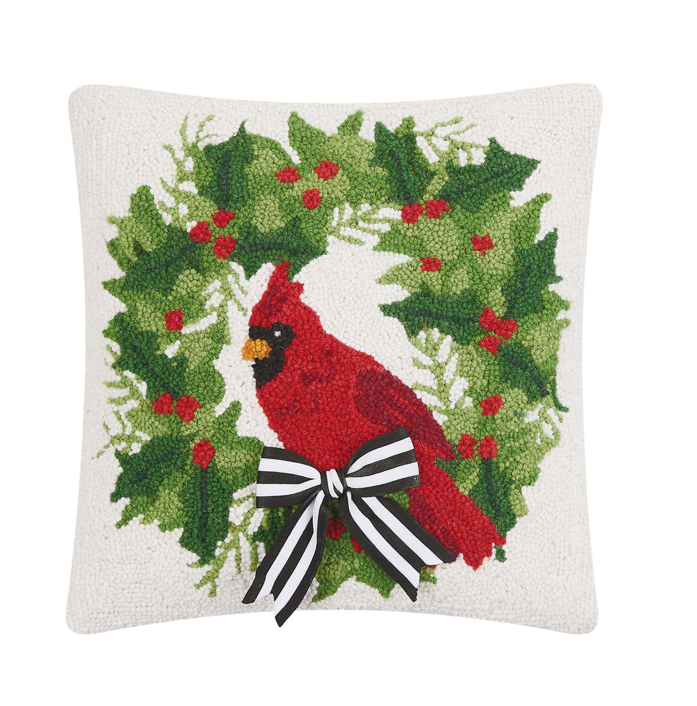 Cardinal W/Ribbon Hook Pillow Poly Filled