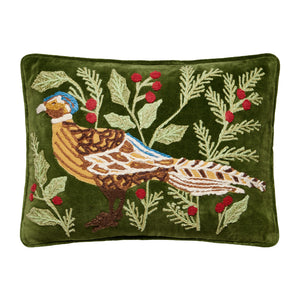 Pheasant Embroidered Pillow Poly Filled