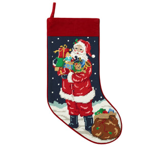 Santa W/Toys Embroidered Needlepoint Stocking
