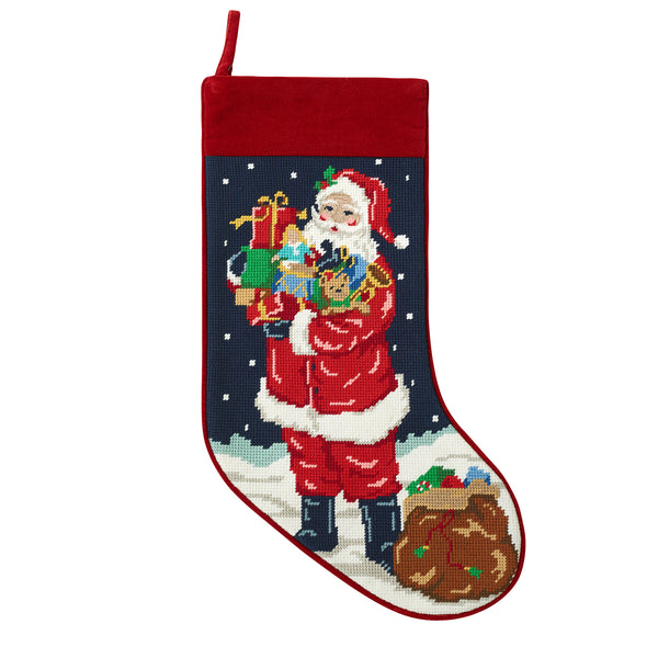 Santa W/Toys Embroidered Needlepoint Stocking
