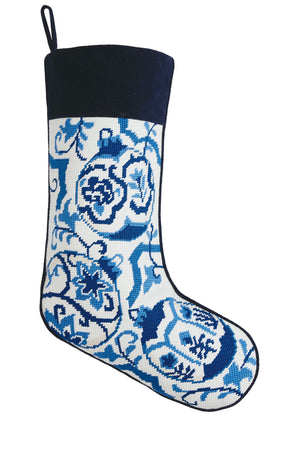 Chinoiserie Ornament Emb/Needlepoint Stocking