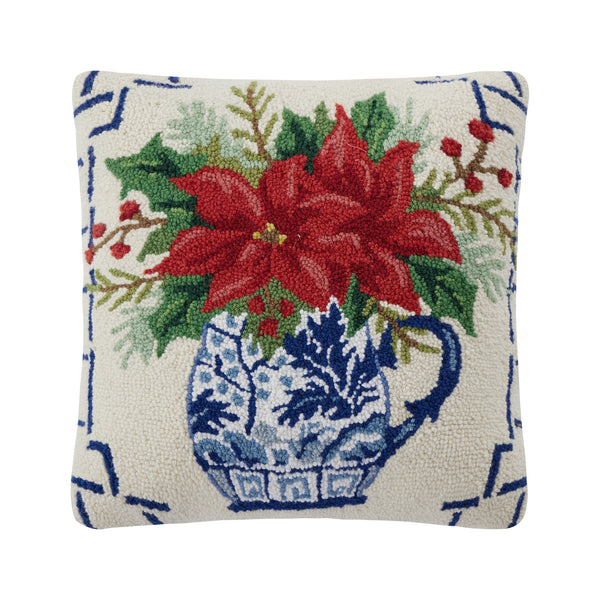Chinoiserie Poinsettia Hook Pillow Poly Filled