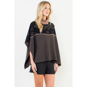 Jacquard Floral Knit Poncho