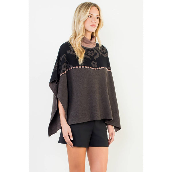 Jacquard Floral Knit Poncho