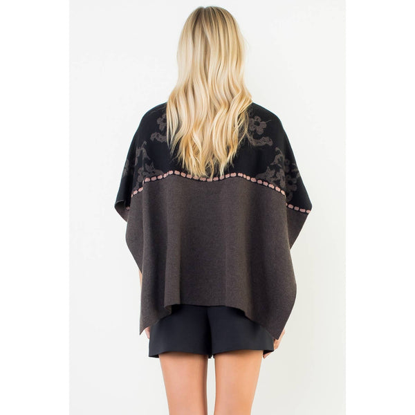 Jacquard Floral Knit Poncho