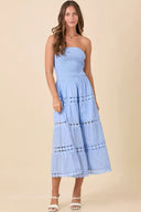 Summer Tube Smocking Midi Lace Border Dress