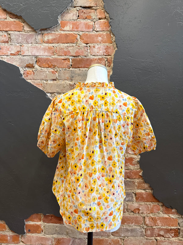 Floral Watercolor Pintuck Blouse