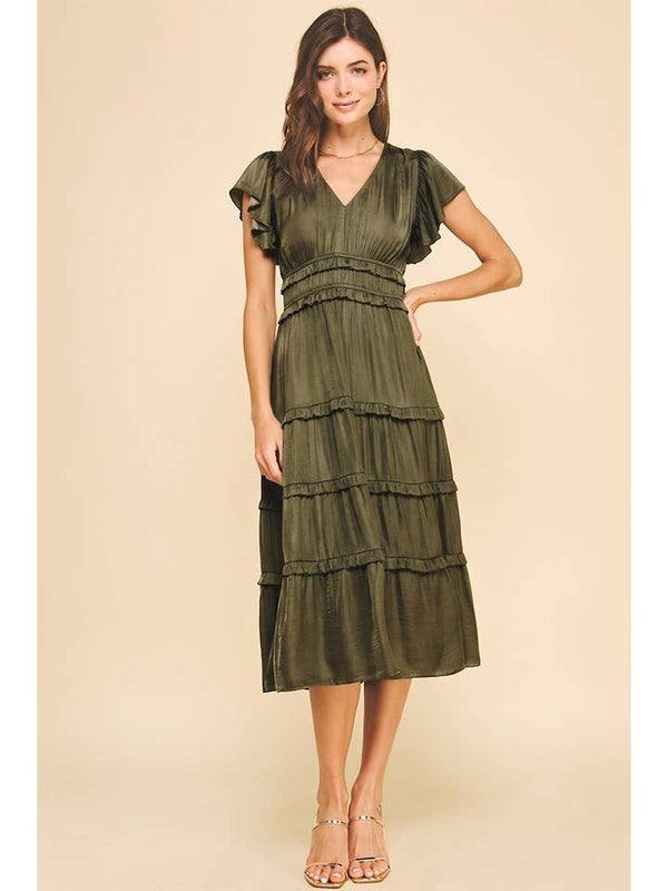 V-Neck Tiered Midi Dress