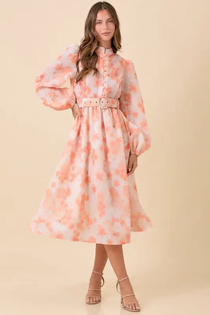 Floral Printed Midi Puff Sleeve Dress