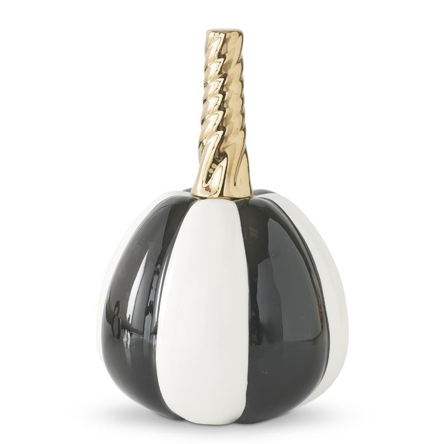 White & Black Striped Ceramic Pumpkin