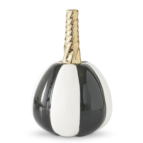 White & Black Striped Ceramic Pumpkin