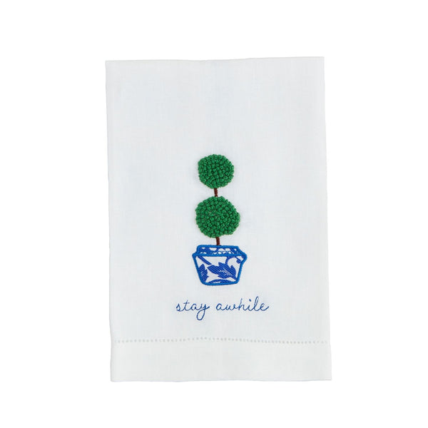 Stay Boxwood Embroidery Towel