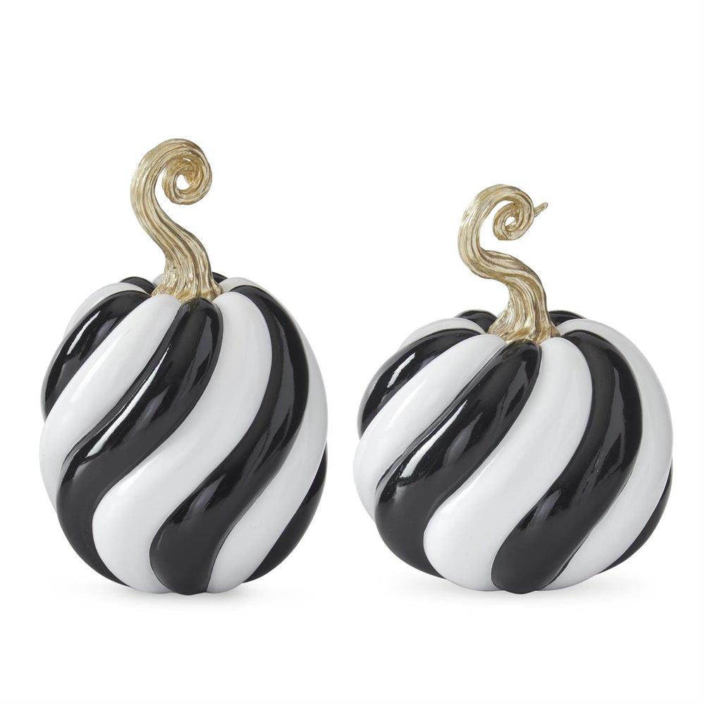 Glossy Black & White Spiraled Pumpkin