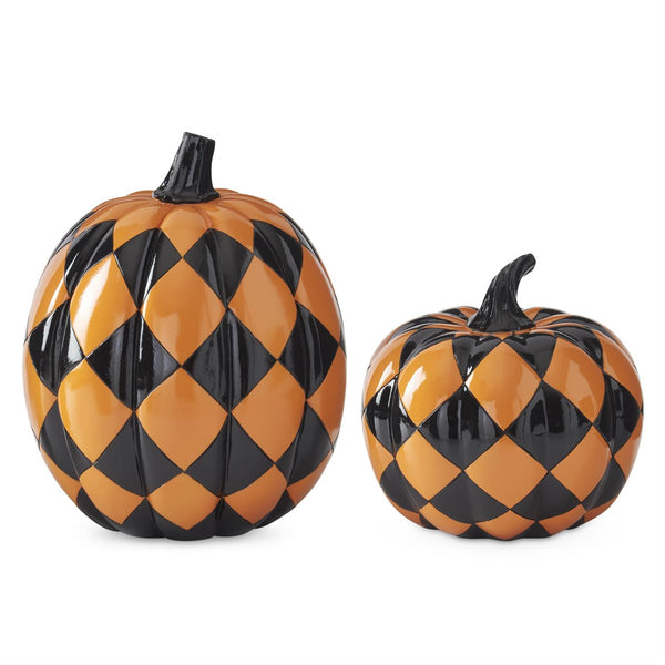 Black & Orange Check Resin Pumpkin