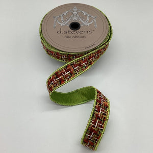 Boucle/Dupion Back, Lime/Burgundy/White Ribbon