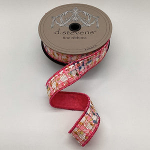Boucle/Dupion Back, Pink/Gold/White Ribbon