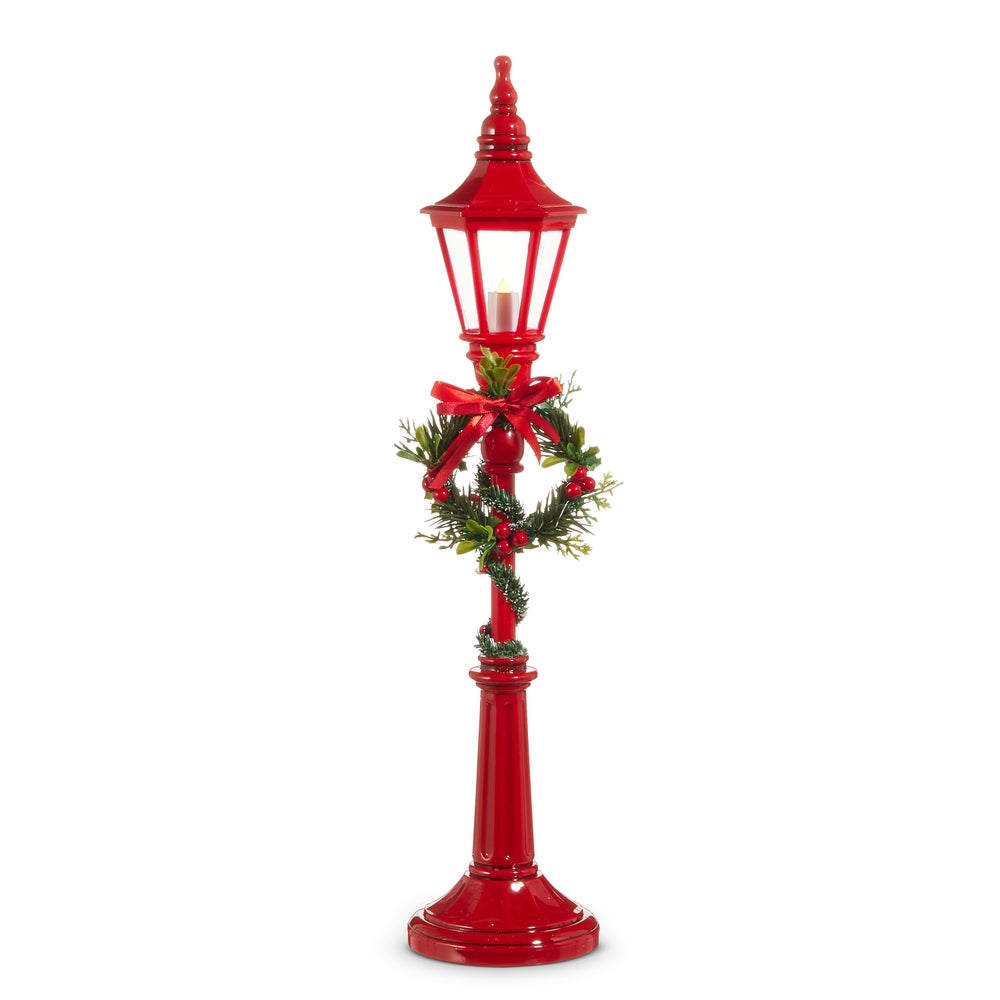 21" Lighted Red Lamp Post