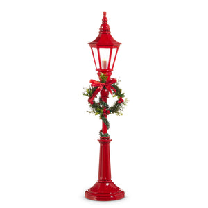 21" Lighted Red Lamp Post
