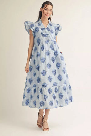 Layered Ruffle Floral Midi Dress
