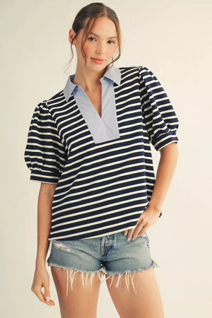 Collared Stripe Top