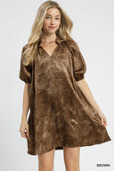 Metallic Puff Sleeve Mini Dress