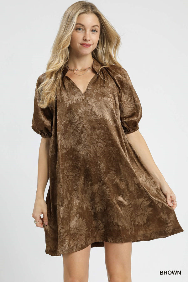 Metallic Puff Sleeve Mini Dress