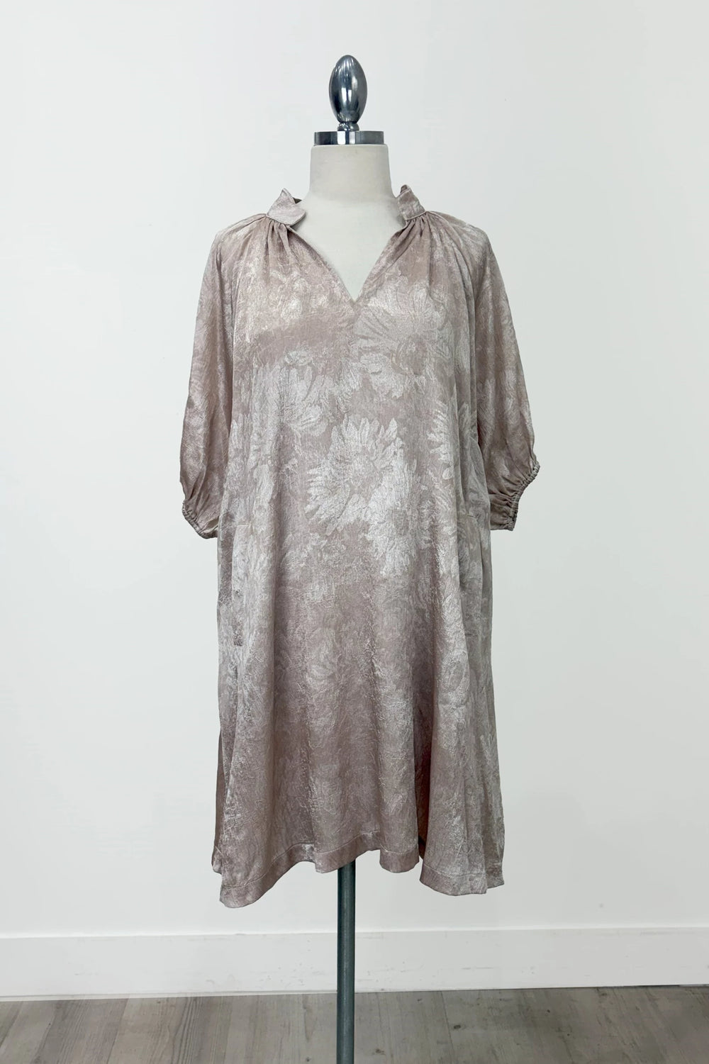 Metallic Puff Sleeve Mini Dress