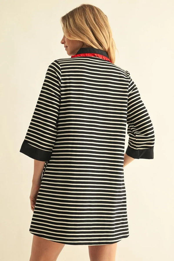 Red Collar & Stripe Shift Mini Dress