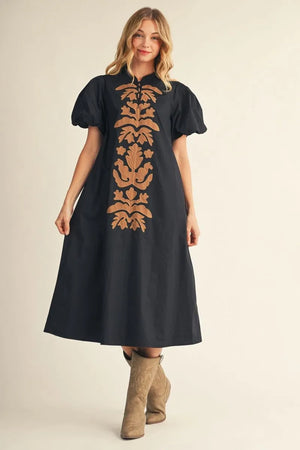 Solid & Applique Midi Dress