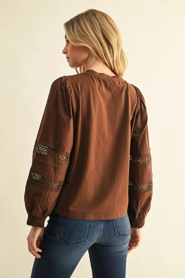 Long Sleeve Puff Eyelet Top