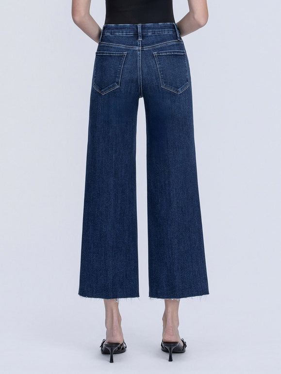 High Rise Trouser Fold Crease Crop Wide Leg Jeans
