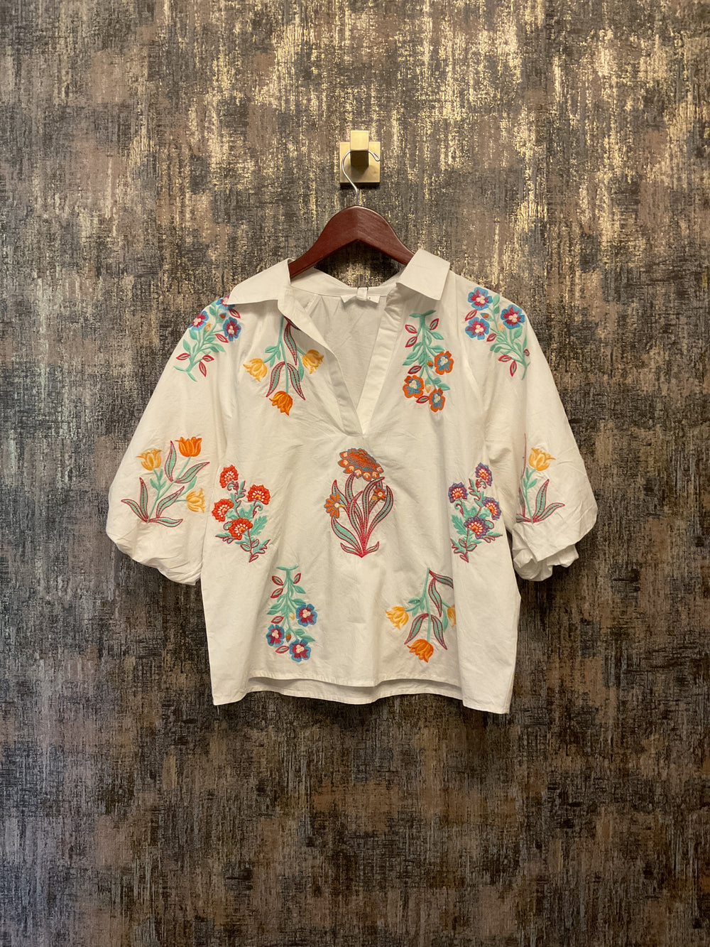 Embroidery Detail Collared Top