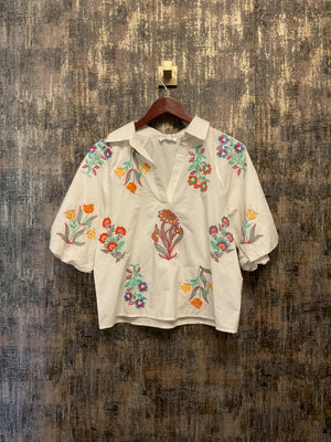 Embroidery Detail Collared Top