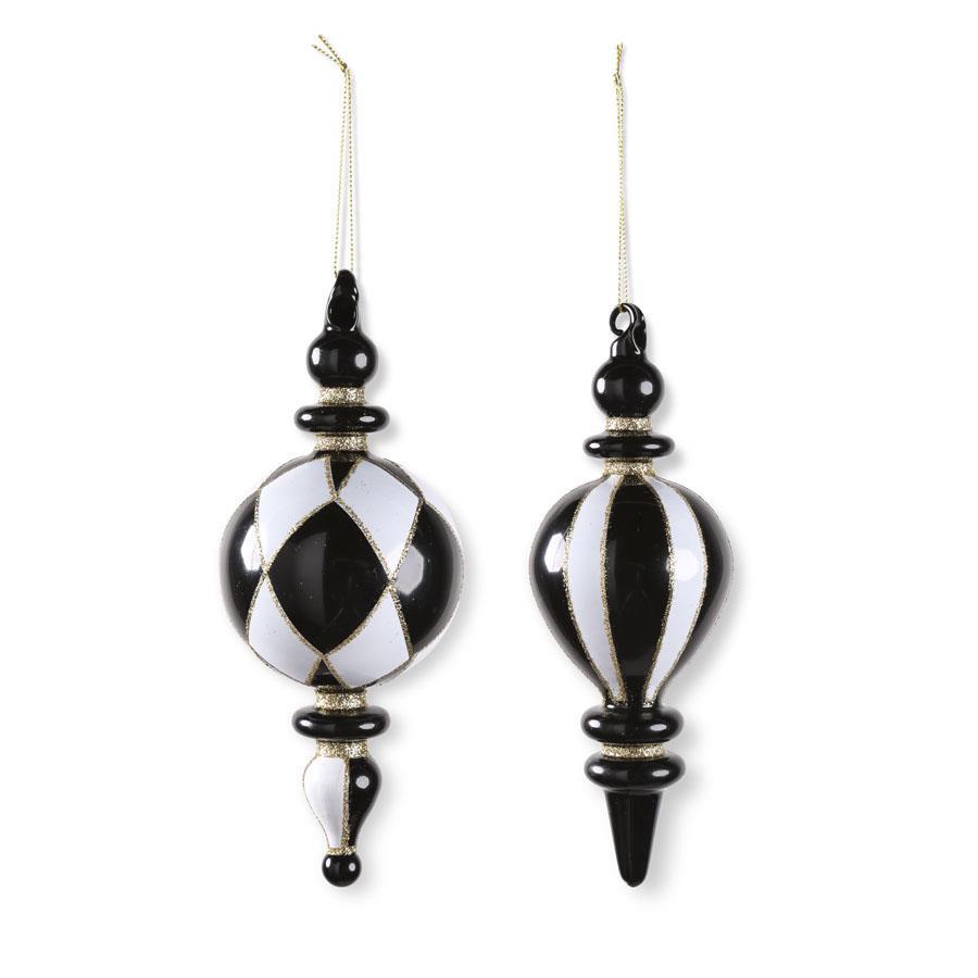 Black & White Harlequin Glass Finial Ornament