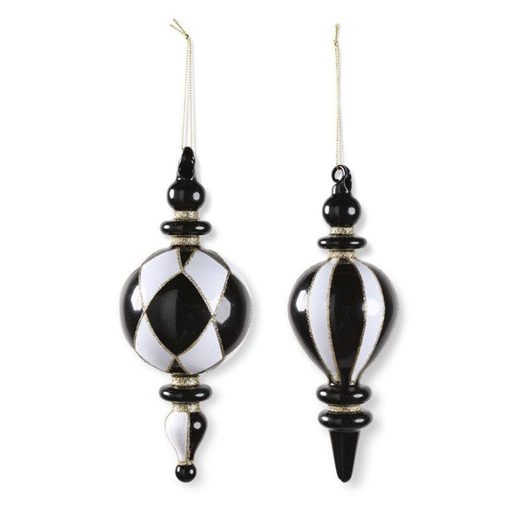 Black & White Harlequin Glass Finial Ornament