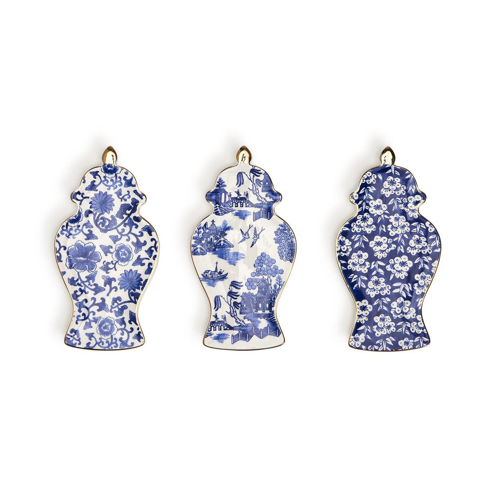 Blue and White Ginger Jar Trinket Tray with Gold Accent