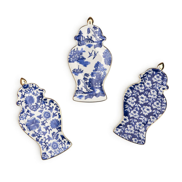 Blue and White Ginger Jar Trinket Tray with Gold Accent
