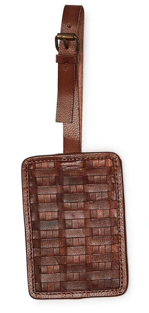 Chestnut Woven Leather Luggage Tag